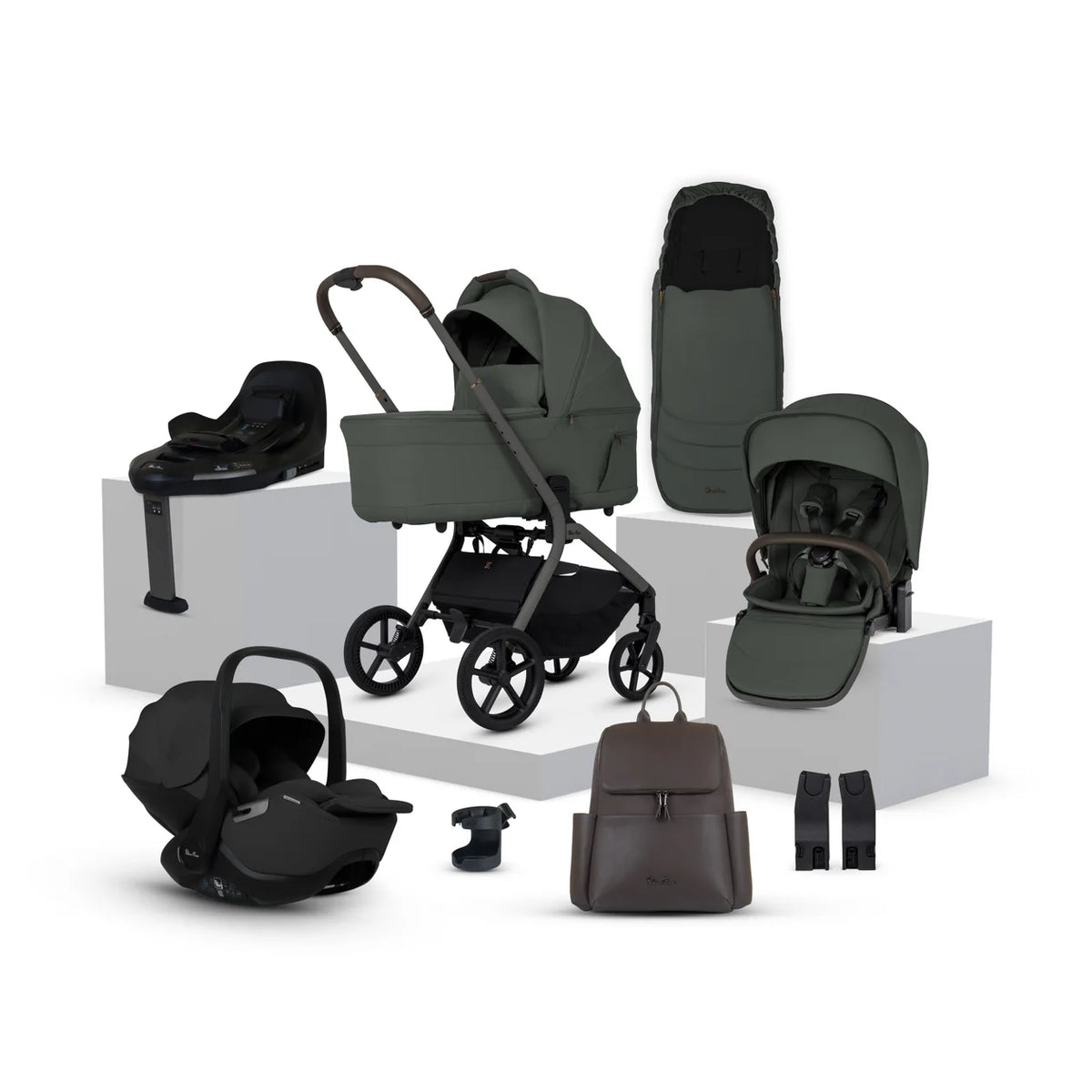 Silver Cross Breez Pewter Travel System Ultimate 360 Infant Carrier Bundle (12 piece)