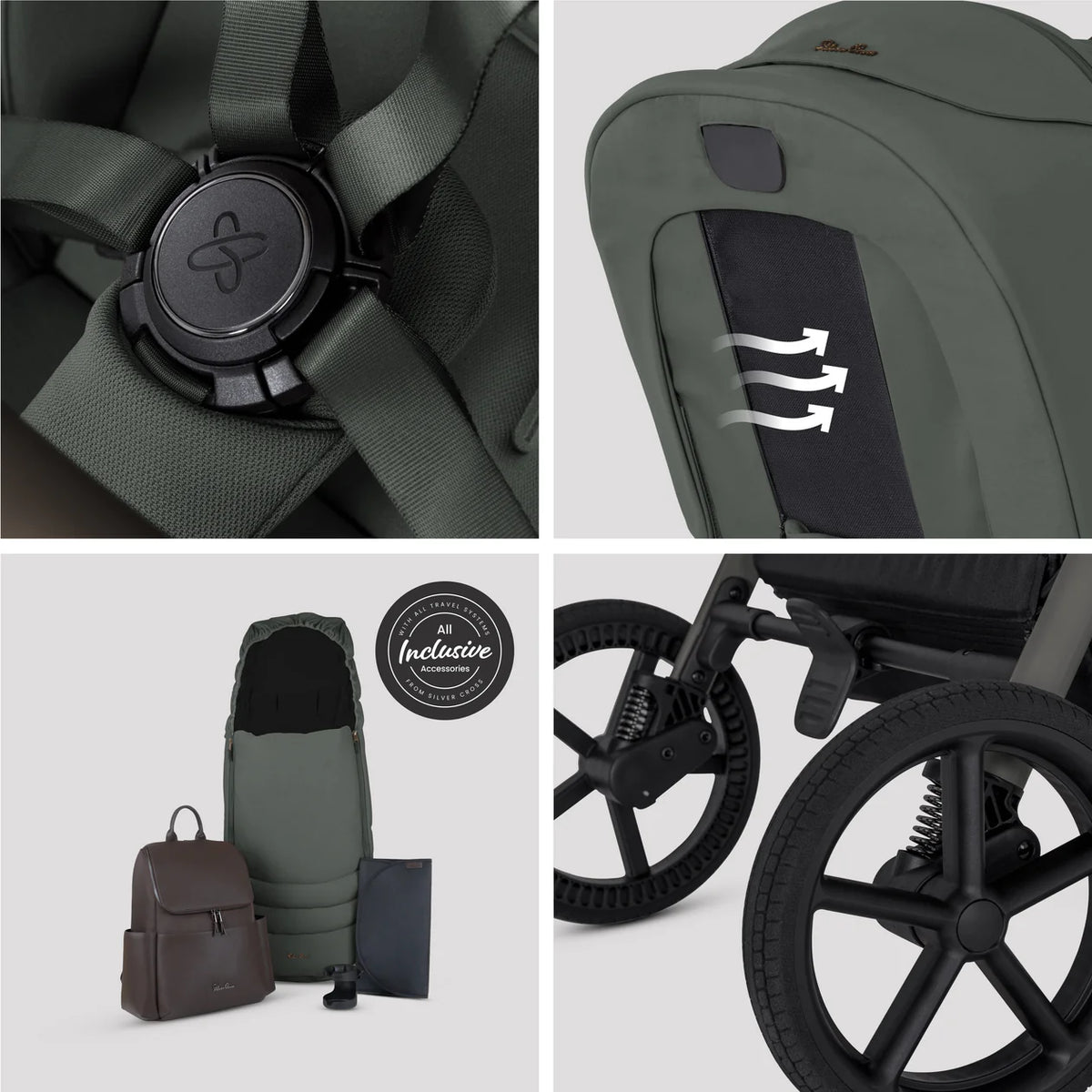 Silver Cross Breez Pewter Travel System Ultimate 360 Family Car Seat Bundle (13 piece)
