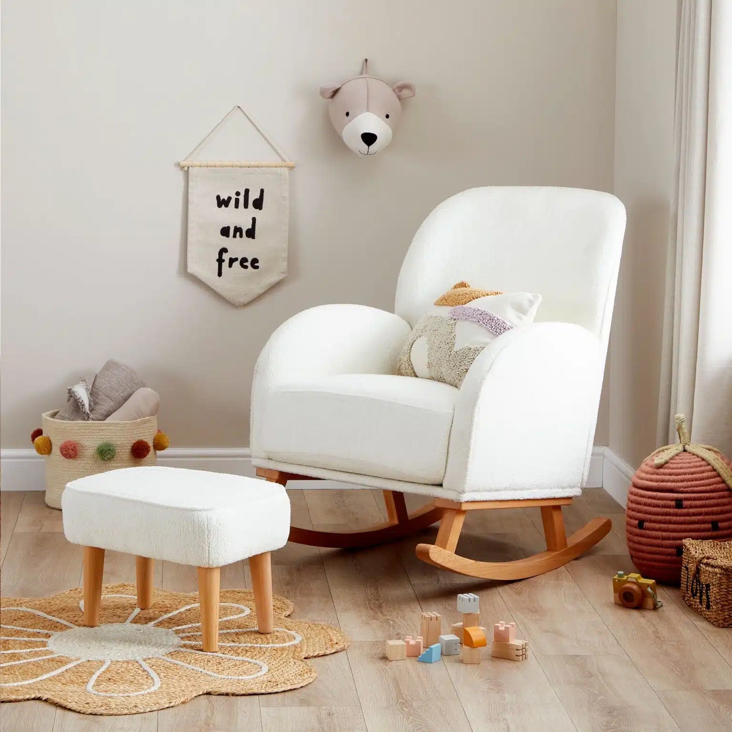 Babymore Freya Nursing Chair with Footstool – Off White Bouclé *AUGUST OFFER