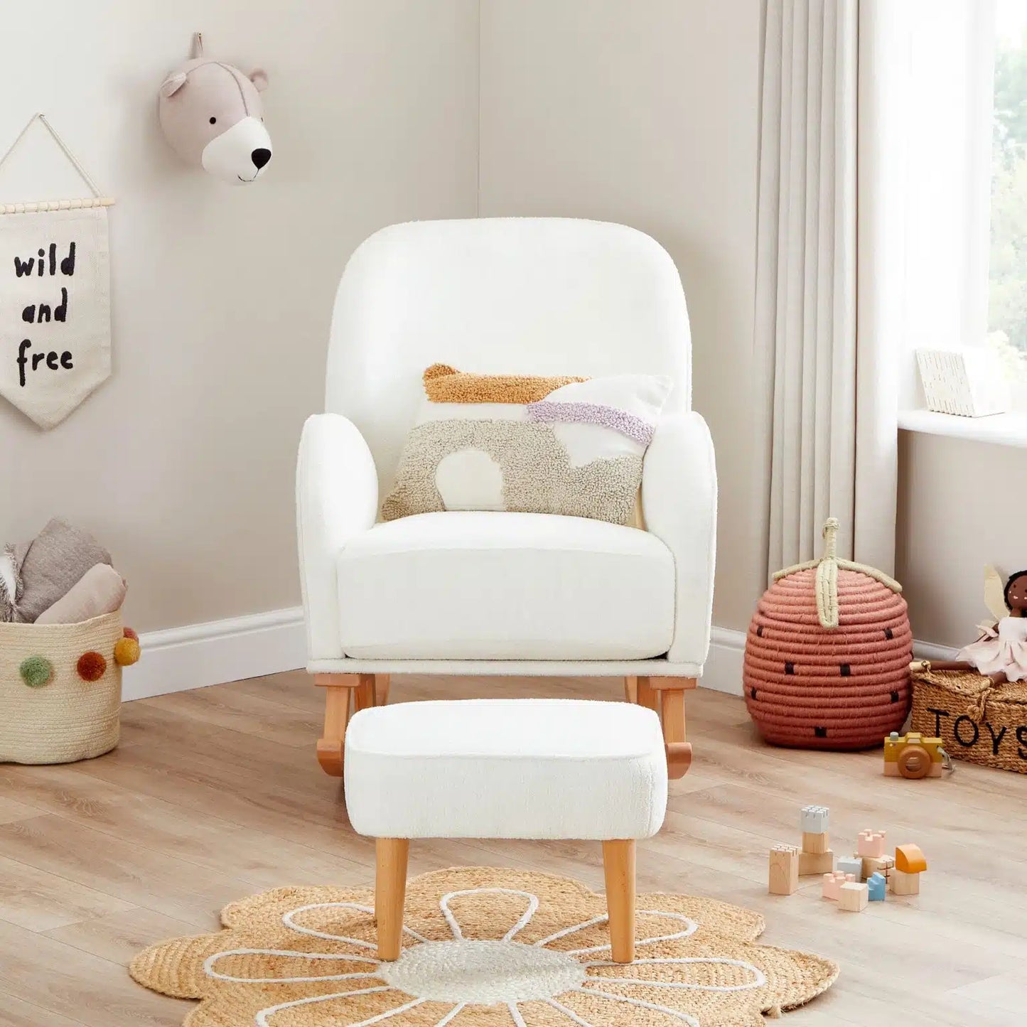 Babymore Freya Nursing Chair with Footstool – Off White Bouclé *AUGUST OFFER