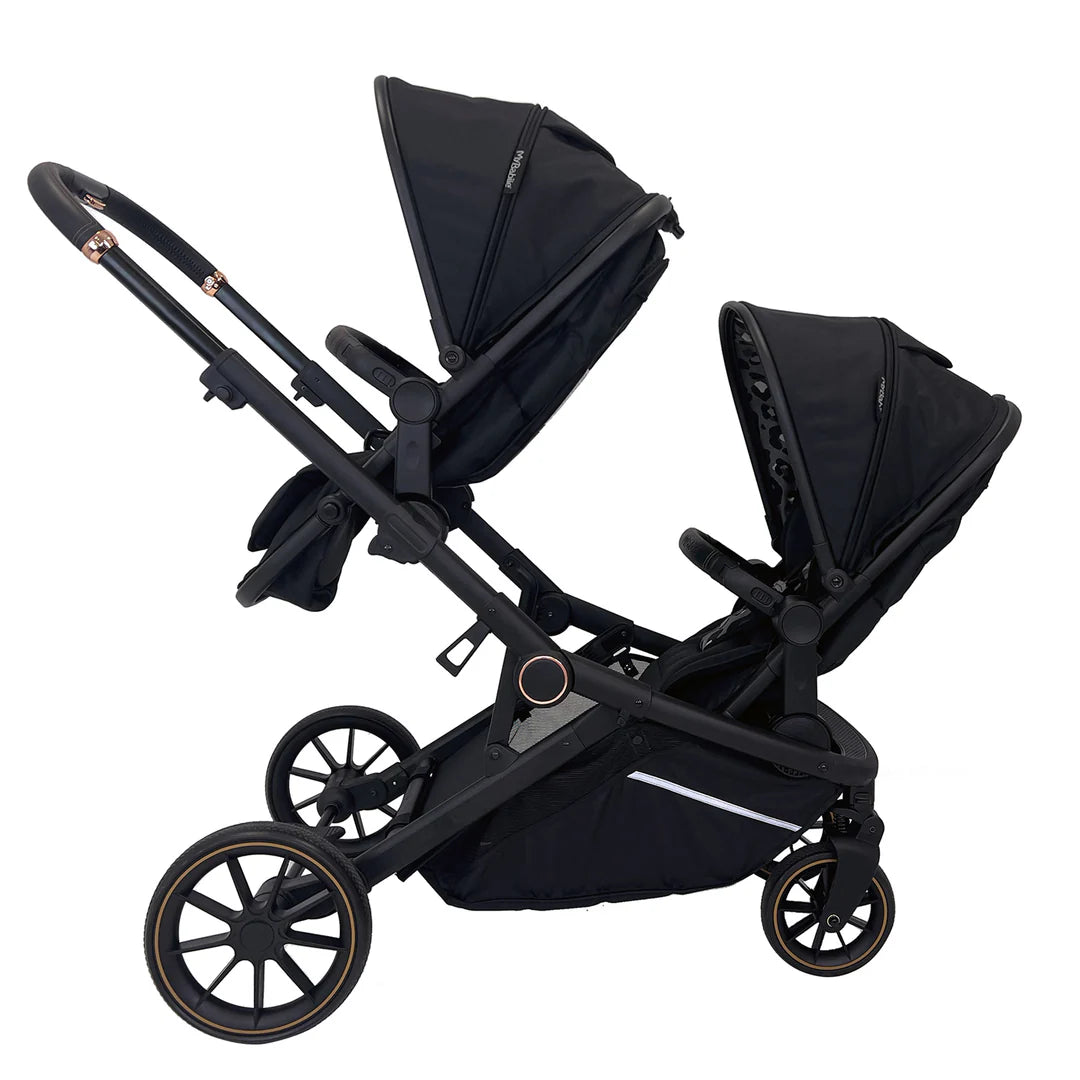 My Babiie MB33 Tandem Pushchair with 2 Infant Carriers & 2 Bases - Black Leopard *PRE ORDER