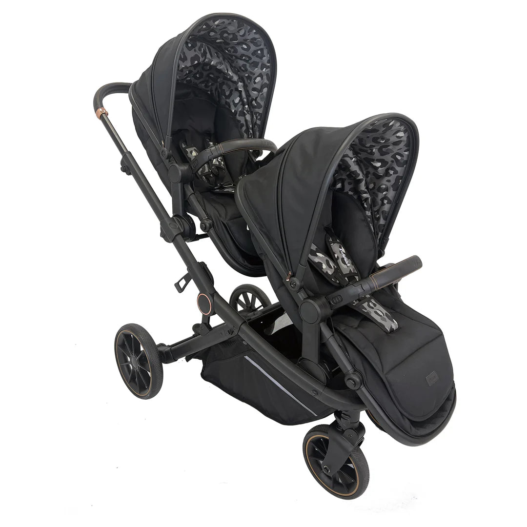 My Babiie MB33 Tandem Pushchair with 2 Infant Carriers & 2 Bases - Black Leopard *PRE ORDER