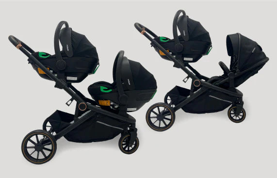 My Babiie MB33 Tandem Pushchair with 2 Infant Carriers & 2 Bases - Ivory