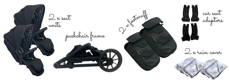 My Babiie MB33 Tandem Pushchair with 2 Infant Carriers & 2 Bases - Ivory