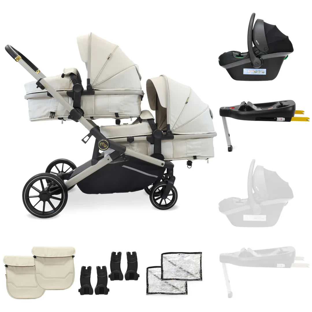 My Babiie MB33 Tandem Pushchair with 1 Infant Carriers & 1 Base  - Ivory
