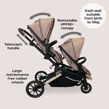 My babiie Tandem Stroller MB33 With 2 Infant Car Seats Giraffe *PRE ORDER
