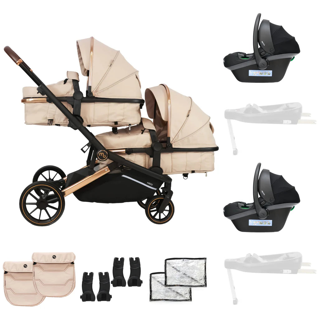 My babiie Tandem Stroller MB33 With 2 Infant Car Seats Giraffe *PRE ORDER