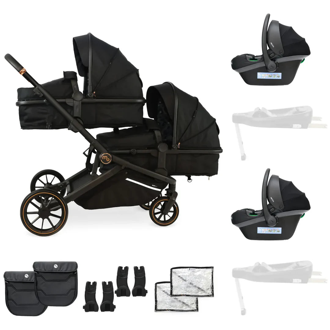 My babiie Tandem Stroller MB33 With 2 Infant Car Seats Black Leopard *PRE ORDER