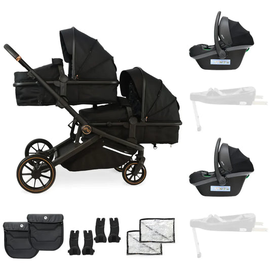 My babiie Tandem Stroller MB33 With 2 Infant Car Seats Black Leopard *PRE ORDER