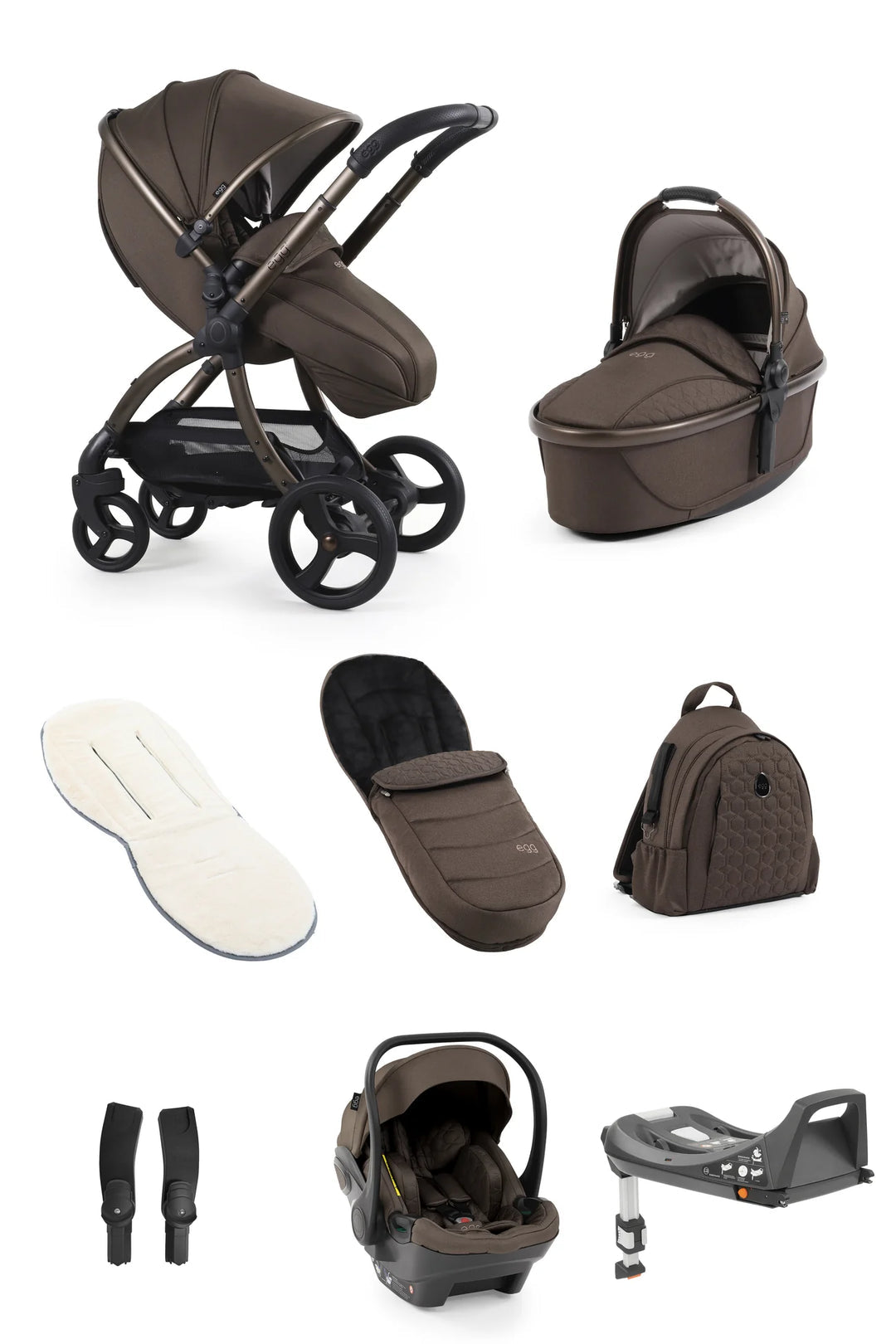Egg 3 Luxury Travel Bundle With Shell i-Size Car Seat Chocolate Velvet