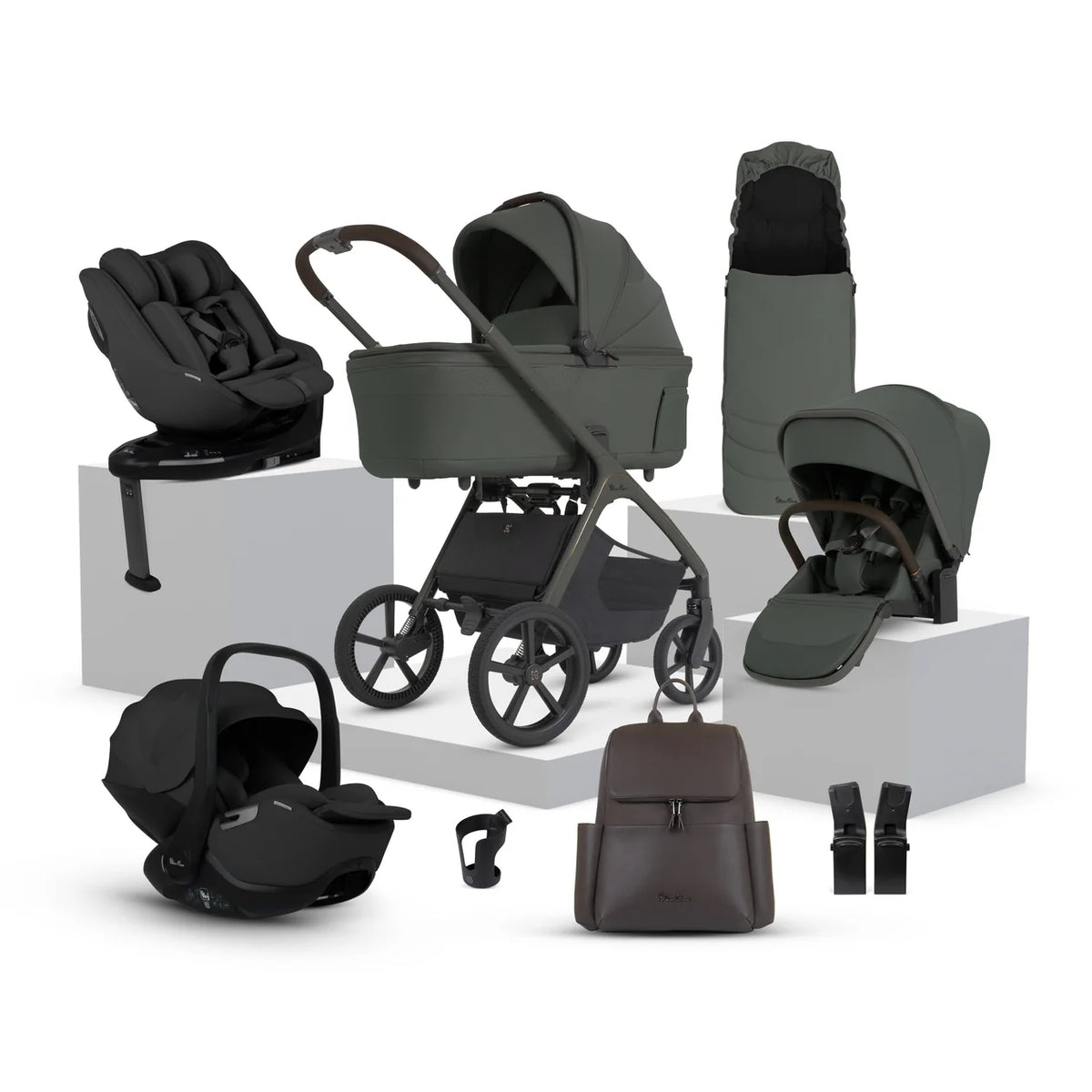 Silver Cross Cove 2 Travel System Ultimate 360 Family Car Seat Bundle (11 piece) Pewter Iconic Black Car Sears