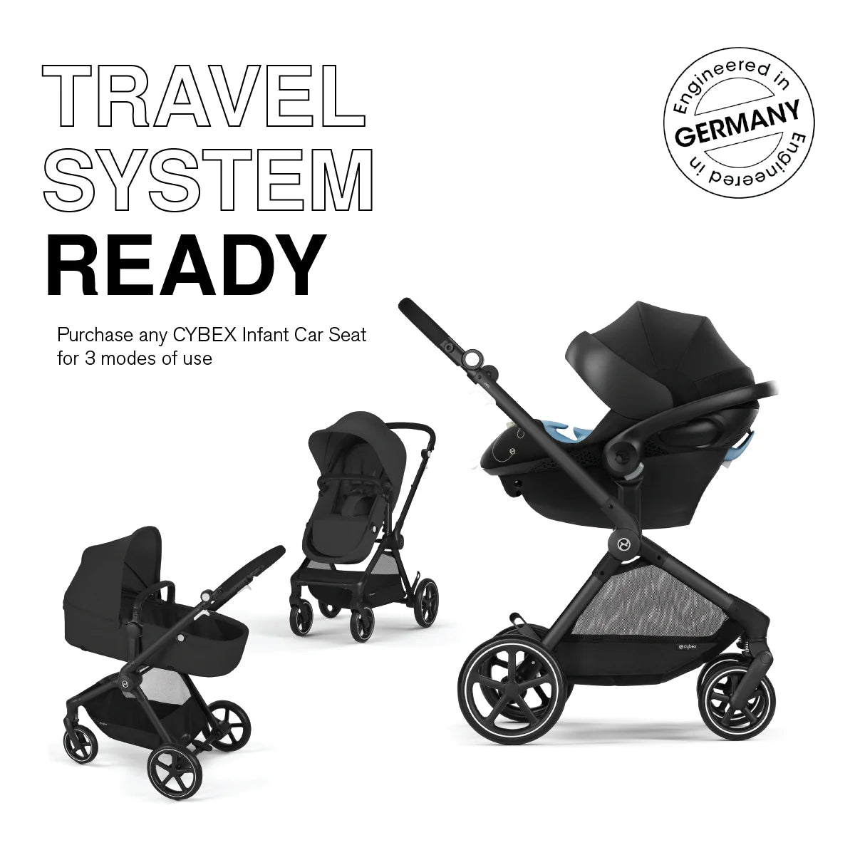 Cybex Eos 2 in 1 Moon Black Inc Car Seat Adapters