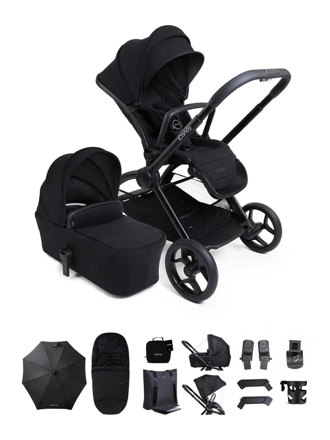 iCandy Core 2 Pushchair and Carrycot - Complete Bundle Storm Black