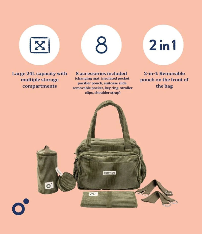 Doomoo CORDUROY SOFT CHANGING BAG FLUFFY Hospital Bag Khaki