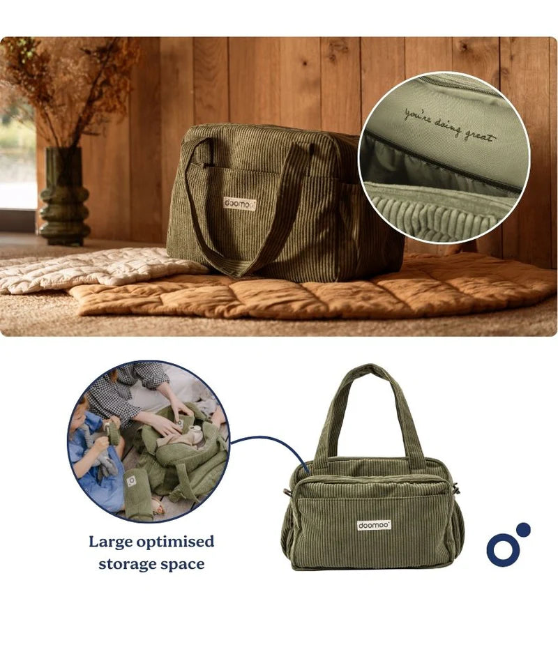 Doomoo CORDUROY SOFT CHANGING BAG FLUFFY Hospital Bag Khaki