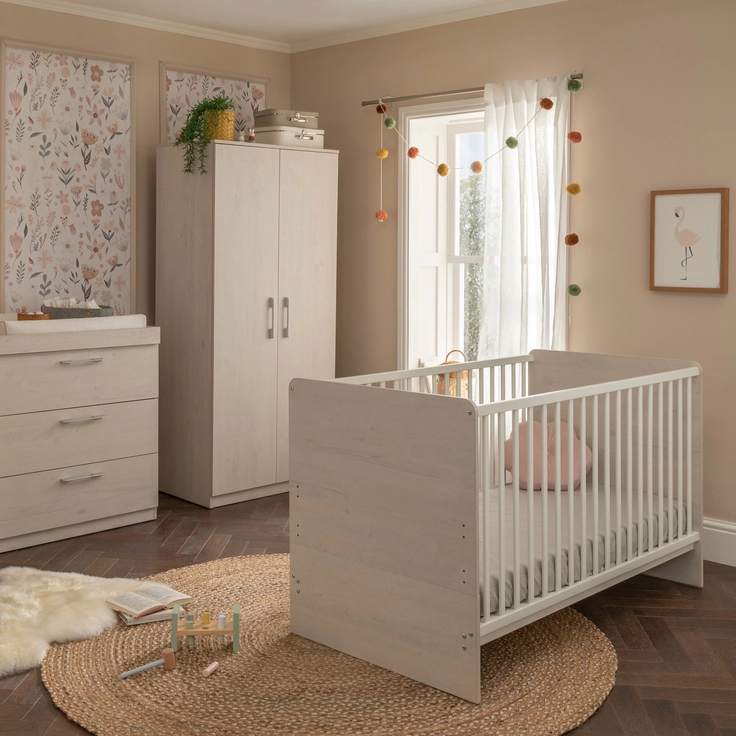 CuddleCo Freya 3 Piece Nursery Furniture Set - Coastal White