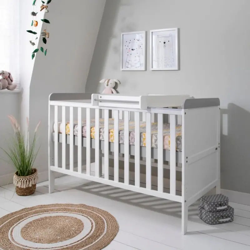 Tutti Bambini Rio Cot Bed Bundle Including Cot Top Changer and Mattress - White And Grey