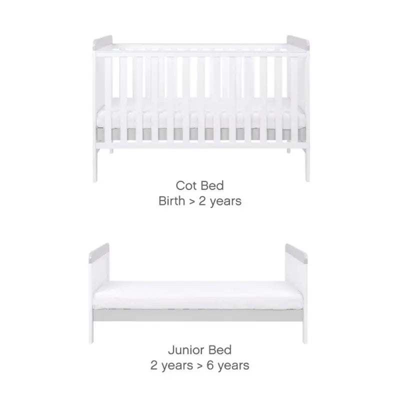Tutti Bambini Rio Cot Bed Bundle Including Cot Top Changer and Mattress - White And Grey