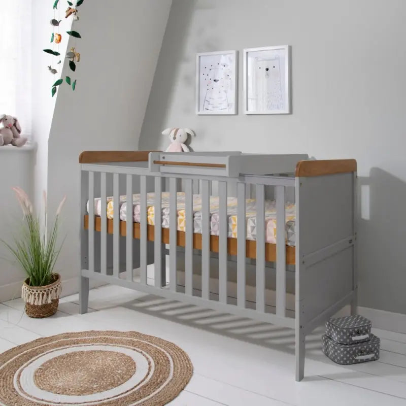 Tutti Bambini Rio Cot Bed Bundle Including Cot Top Changer and Mattress - Dove Grey And Oak