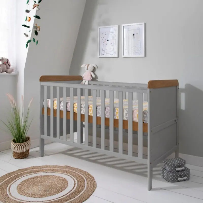 Tutti Bambini Rio Cot Bed Bundle Including Cot Top Changer and Mattress - Dove Grey And Oak