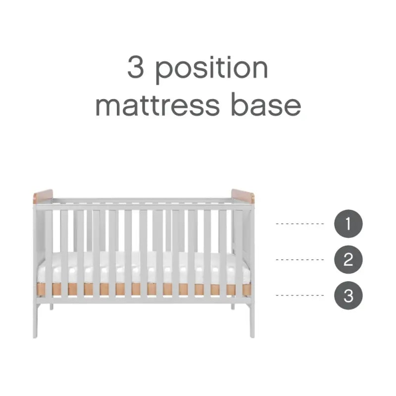 Tutti Bambini Rio Cot Bed Bundle Including Cot Top Changer and Mattress - Dove Grey And Oak