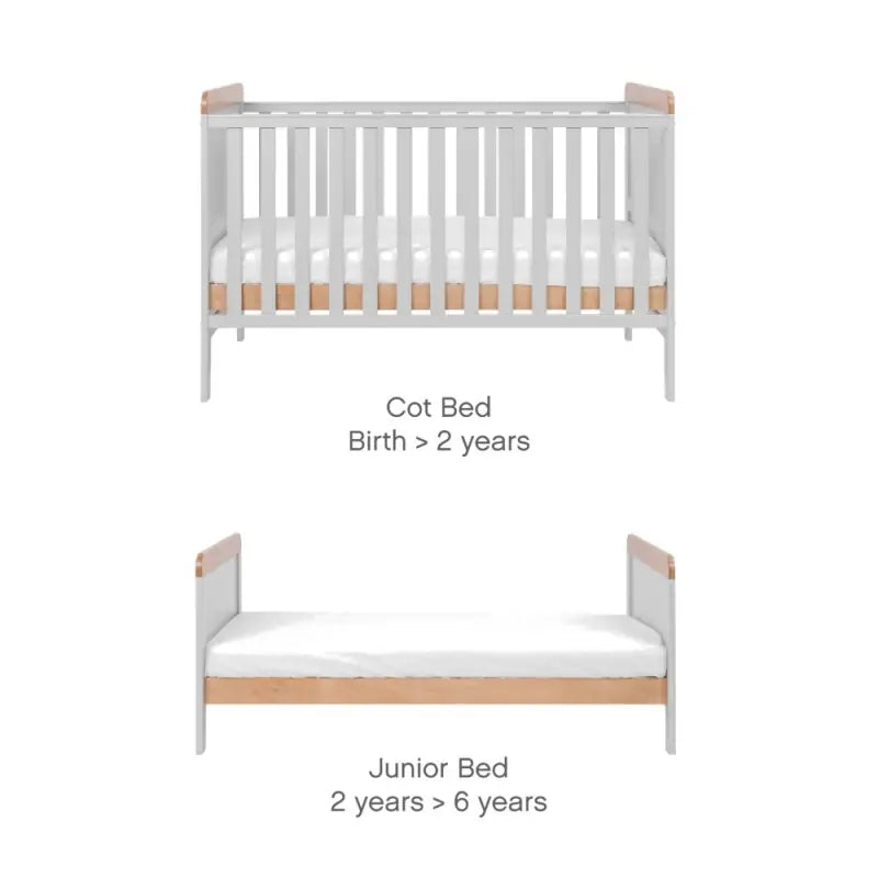 Tutti Bambini Rio Cot Bed Bundle Including Cot Top Changer and Mattress - Dove Grey And Oak