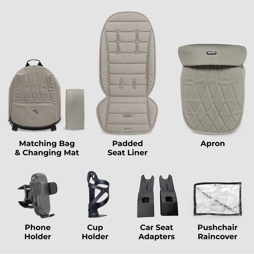 My Babiie MB450 ARC 2-in-1 Pushchair & Folding Carrycot – Champagne Taupe Pre Order End Of November Delivery