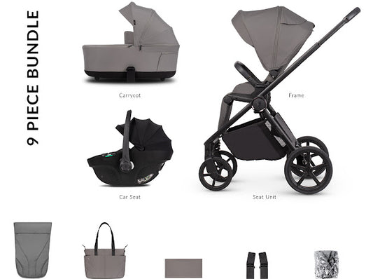 Venicci Claro 2 9 Piece Comfort Bundle Fog Black Tiago