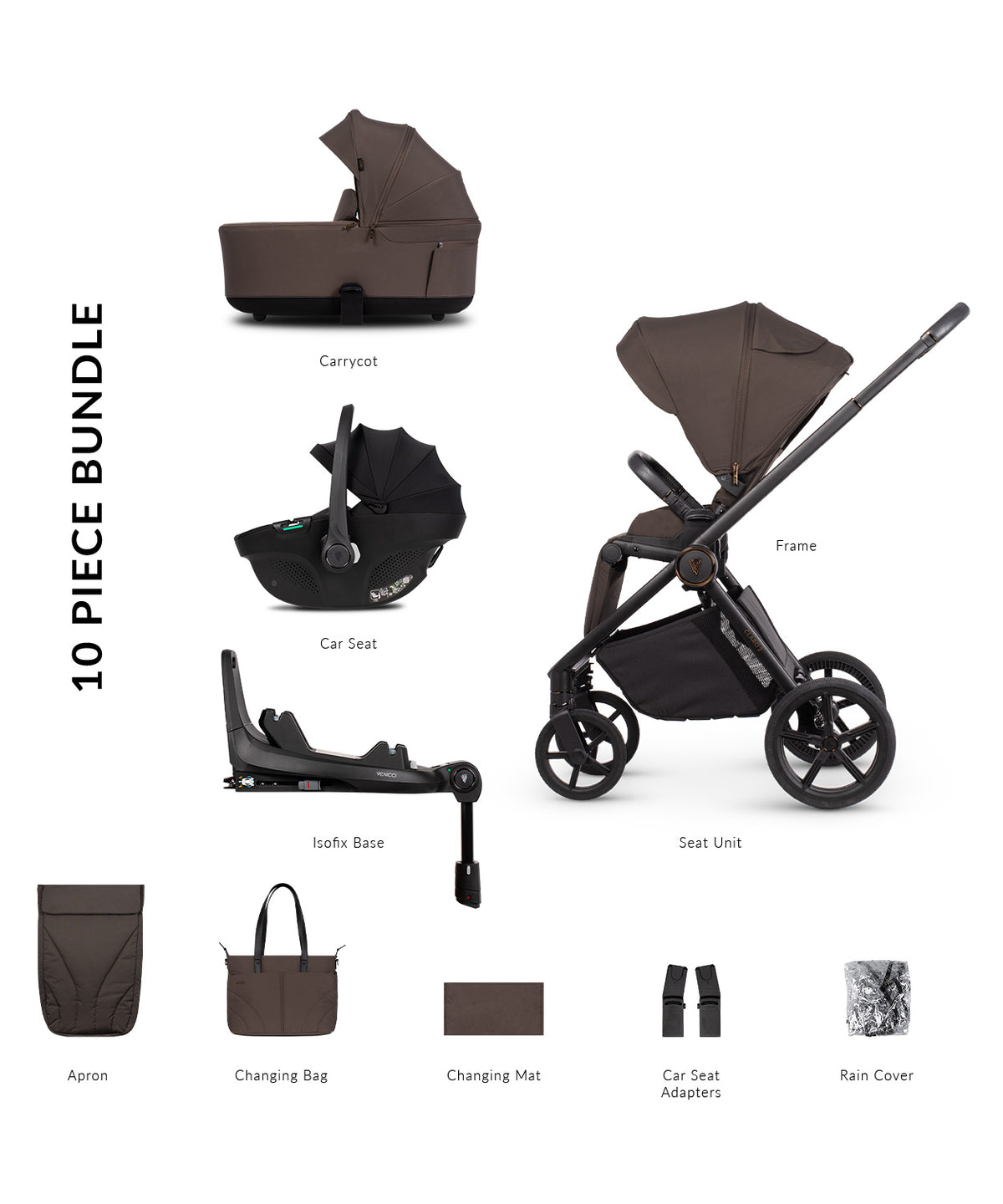 Venicci Claro 2 10 Piece Luxury Bundle Chocolate Black Tiago