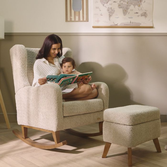Harper Wingback Rocking Chair & Footstool - Teddy Mushroom