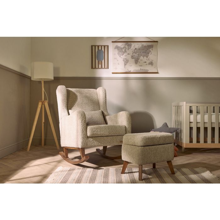 Harper Wingback Rocking Chair & Footstool - Teddy Mushroom