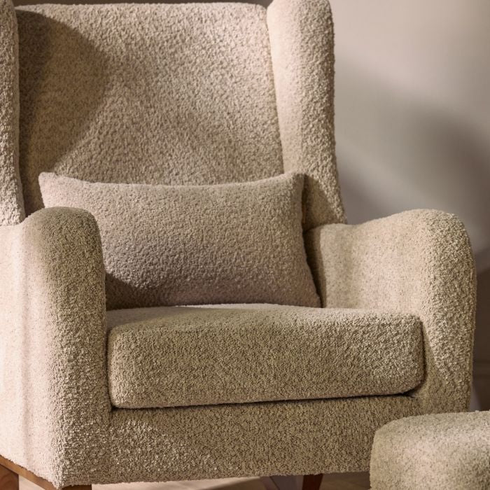 Harper Wingback Rocking Chair & Footstool - Teddy Mushroom