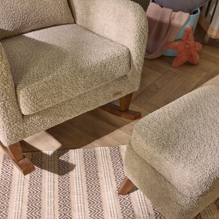 Harper Wingback Rocking Chair & Footstool - Teddy Mushroom