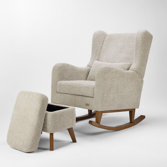 Harper Wingback Rocking Chair & Footstool - Teddy Mushroom