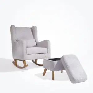 Harper Wingback Rocking Chair & Footstool - Cloud Grey