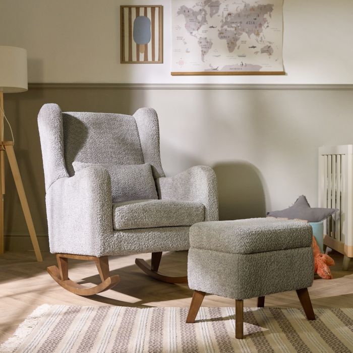 Harper Wingback Rocking Chair & Footstool - Cloud Grey