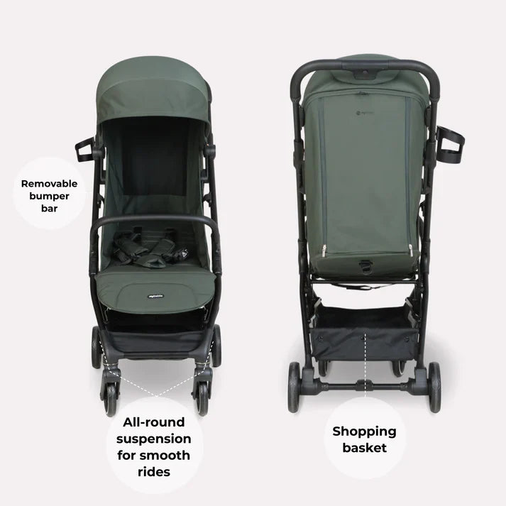 My Babiie MBX6 Auto-Fold Compact Stroller - Forest Green