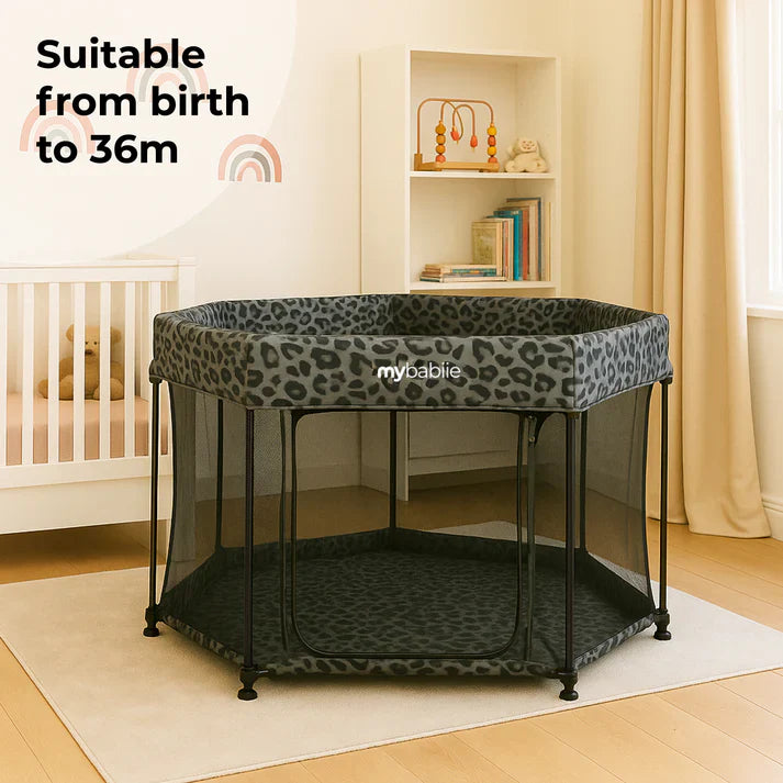 My Babiie Baby Play Pen – Grey Leopard