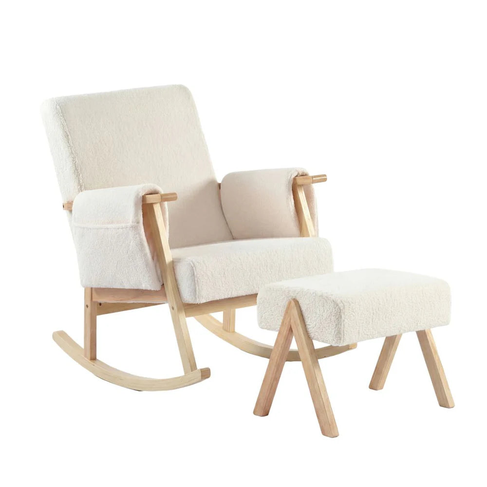 Bebe & Beyond Storyteller Nursing Chair & Stool – Off White Teddy Boucle