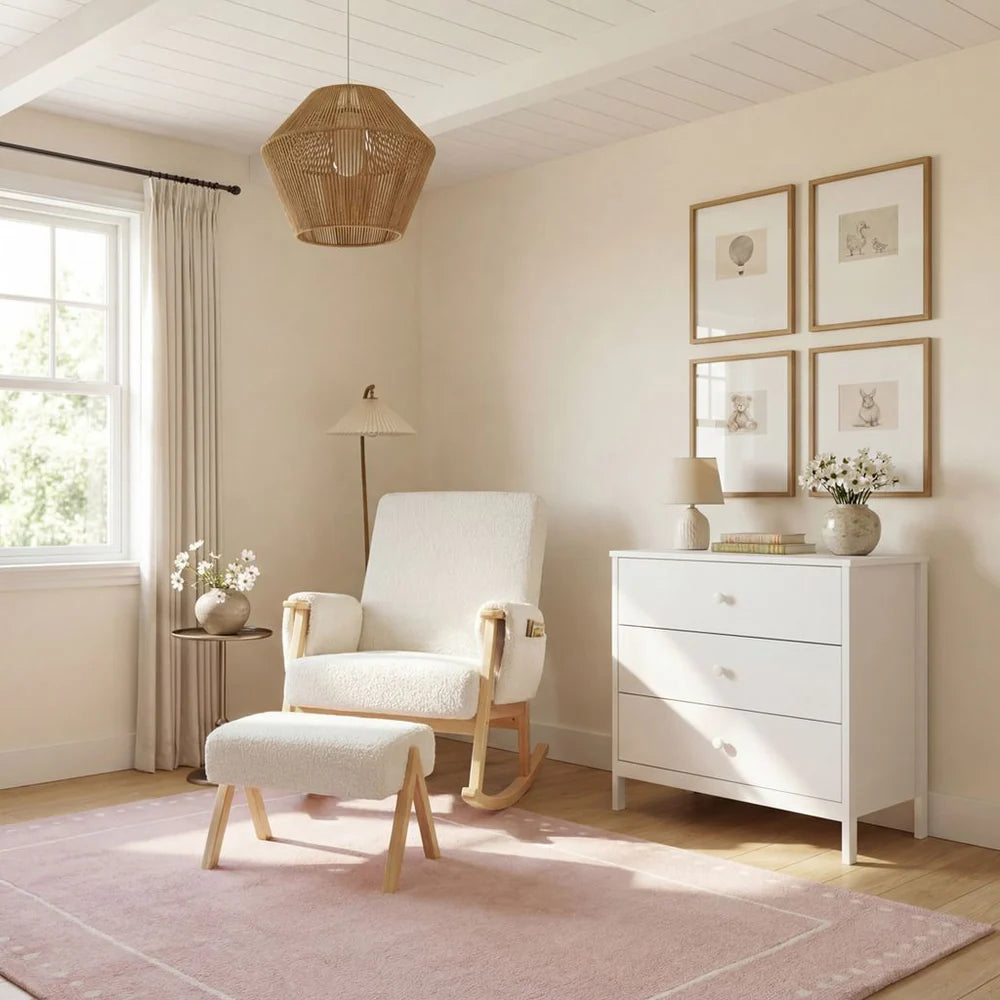 Bebe & Beyond Storyteller Nursing Chair & Stool – Off White Teddy Boucle