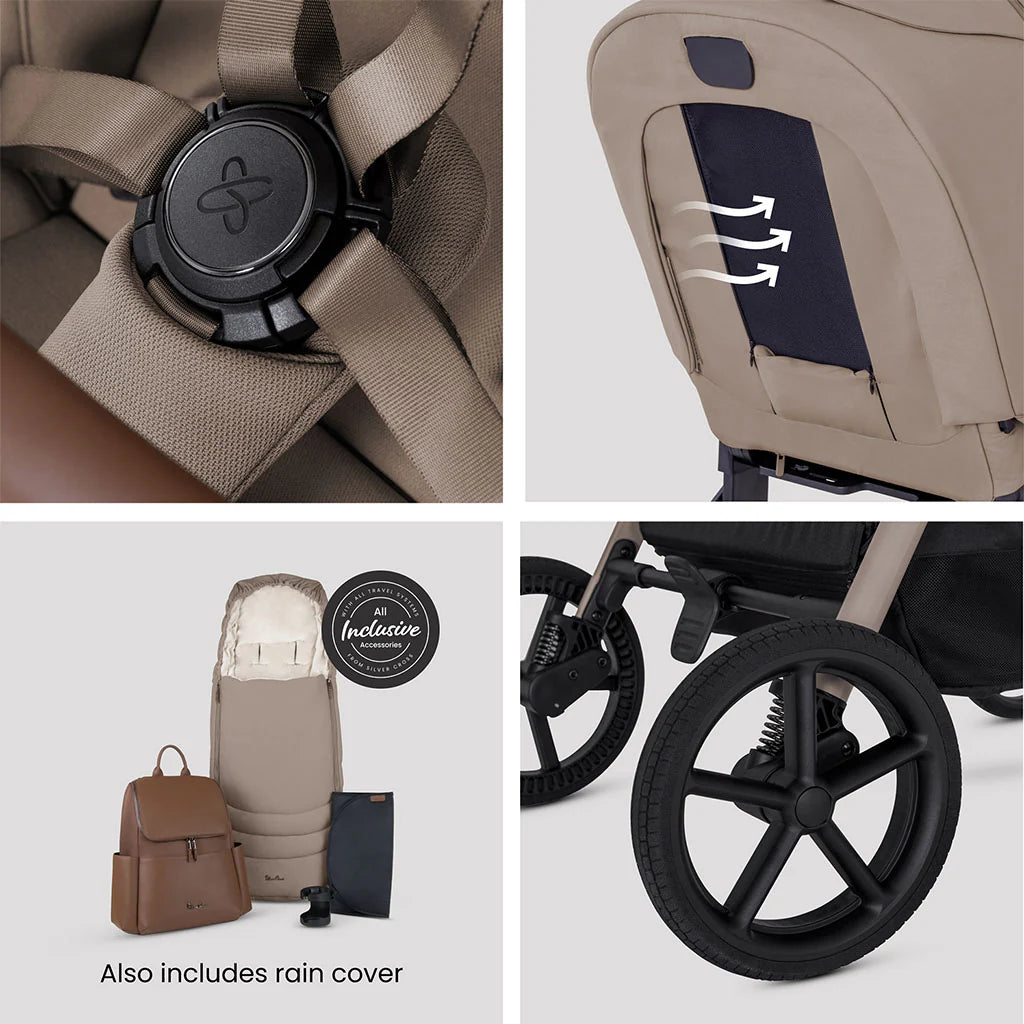 Silver Cross Breez Ultimate 360 Cloud T Beige Car Seat Bundle - Champagne Cozy Beige Cloud T