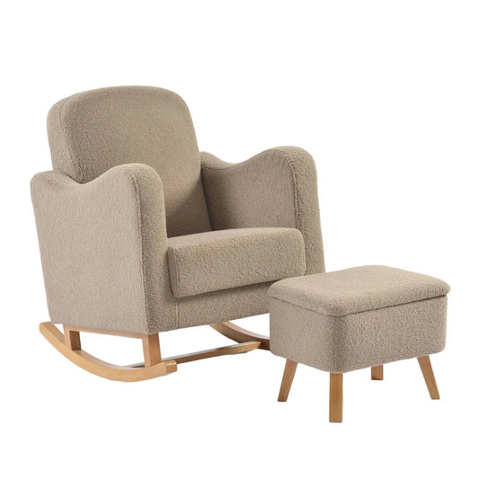 Bebe & Beyond Soother Nursing Chair + Stool – Boucle Collection Biscuit