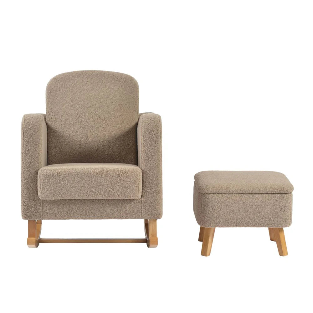 Bebe & Beyond Soother Nursing Chair + Stool – Boucle Collection Biscuit