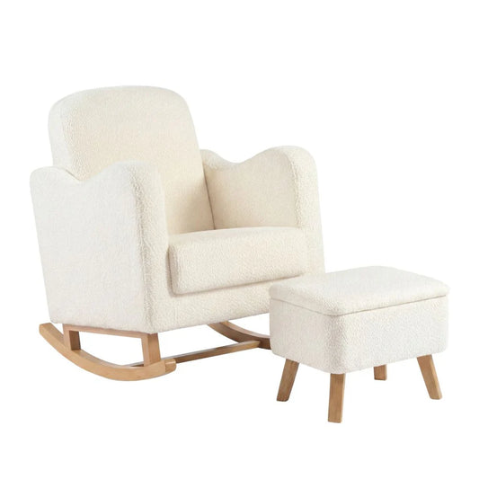 Bebe & Beyond Soother Nursing Chair + Stool – Boucle Collection Off White