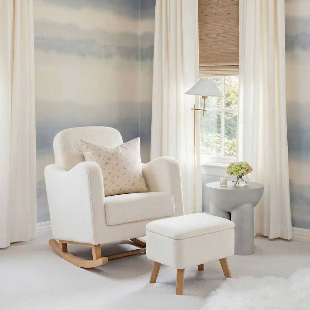 Bebe & Beyond Soother Nursing Chair + Stool – Boucle Collection Off White