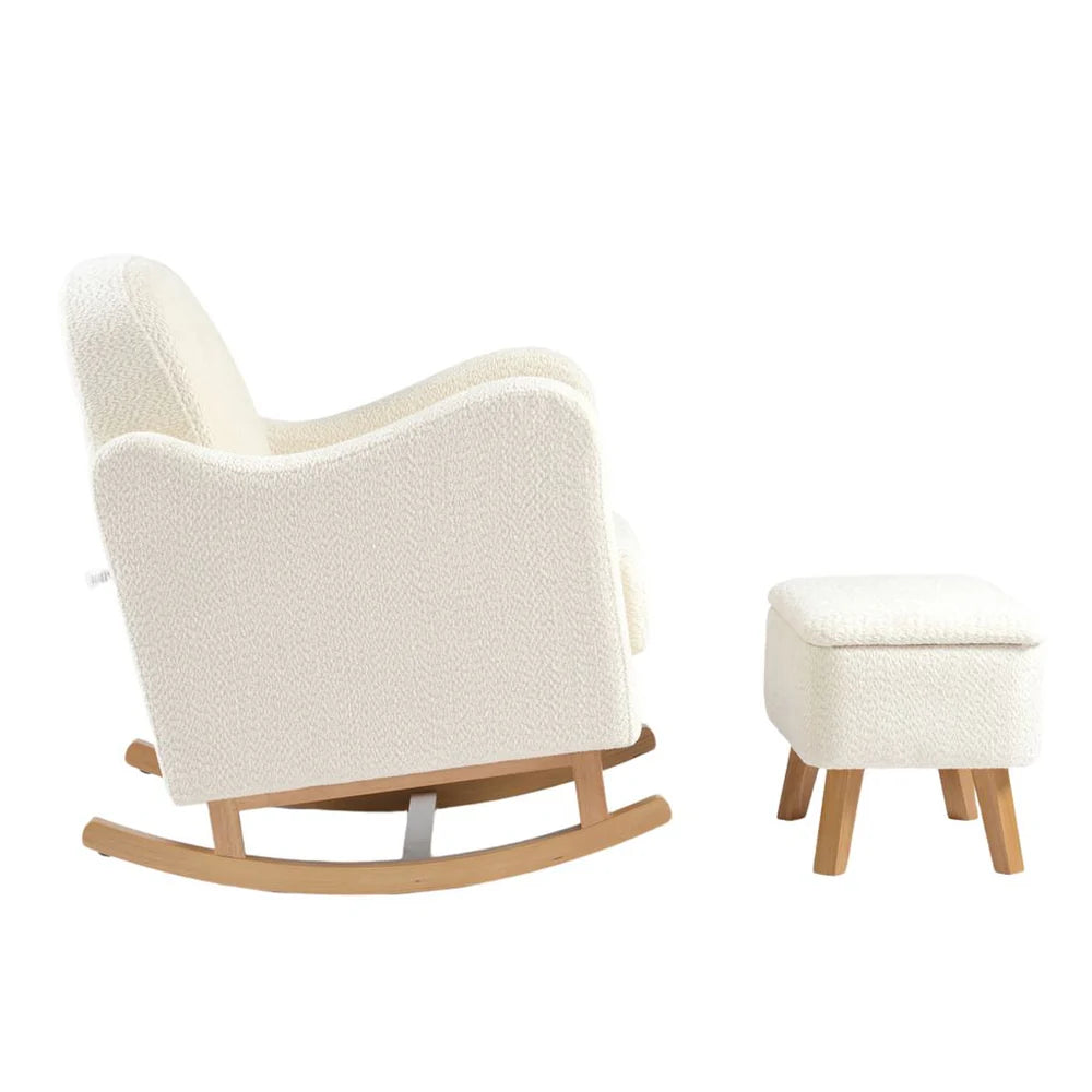 Bebe & Beyond Soother Nursing Chair + Stool – Boucle Collection Off White