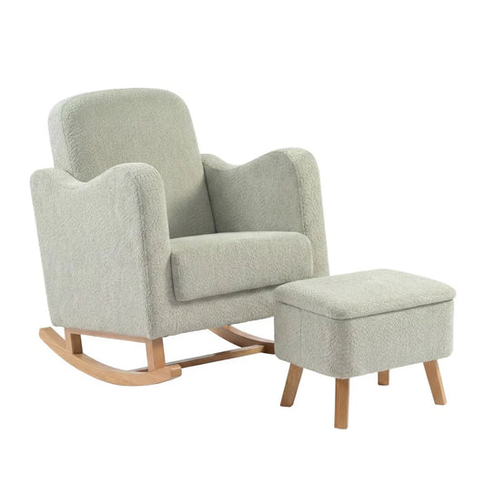 Bebe & Beyond Soother Nursing Chair + Stool – Boucle Collection Sage