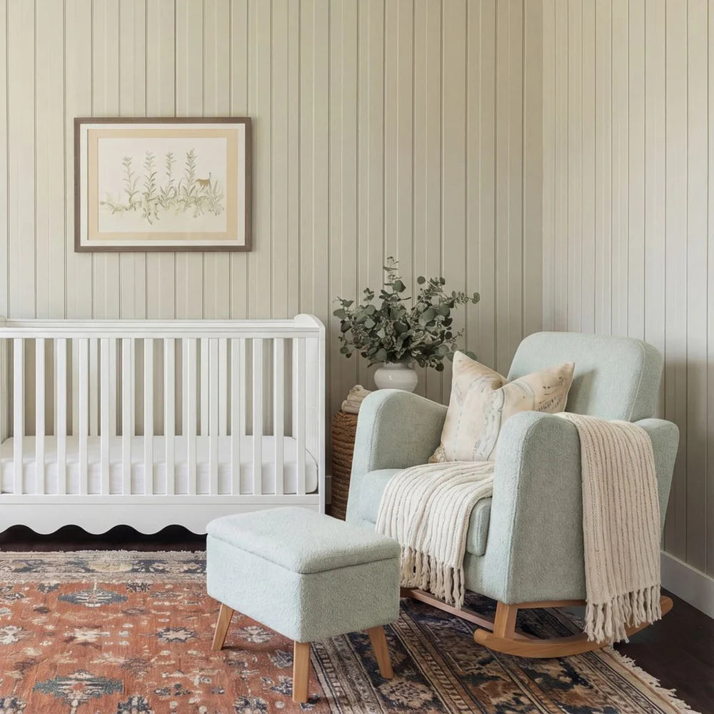 Bebe & Beyond Soother Nursing Chair + Stool – Boucle Collection Sage