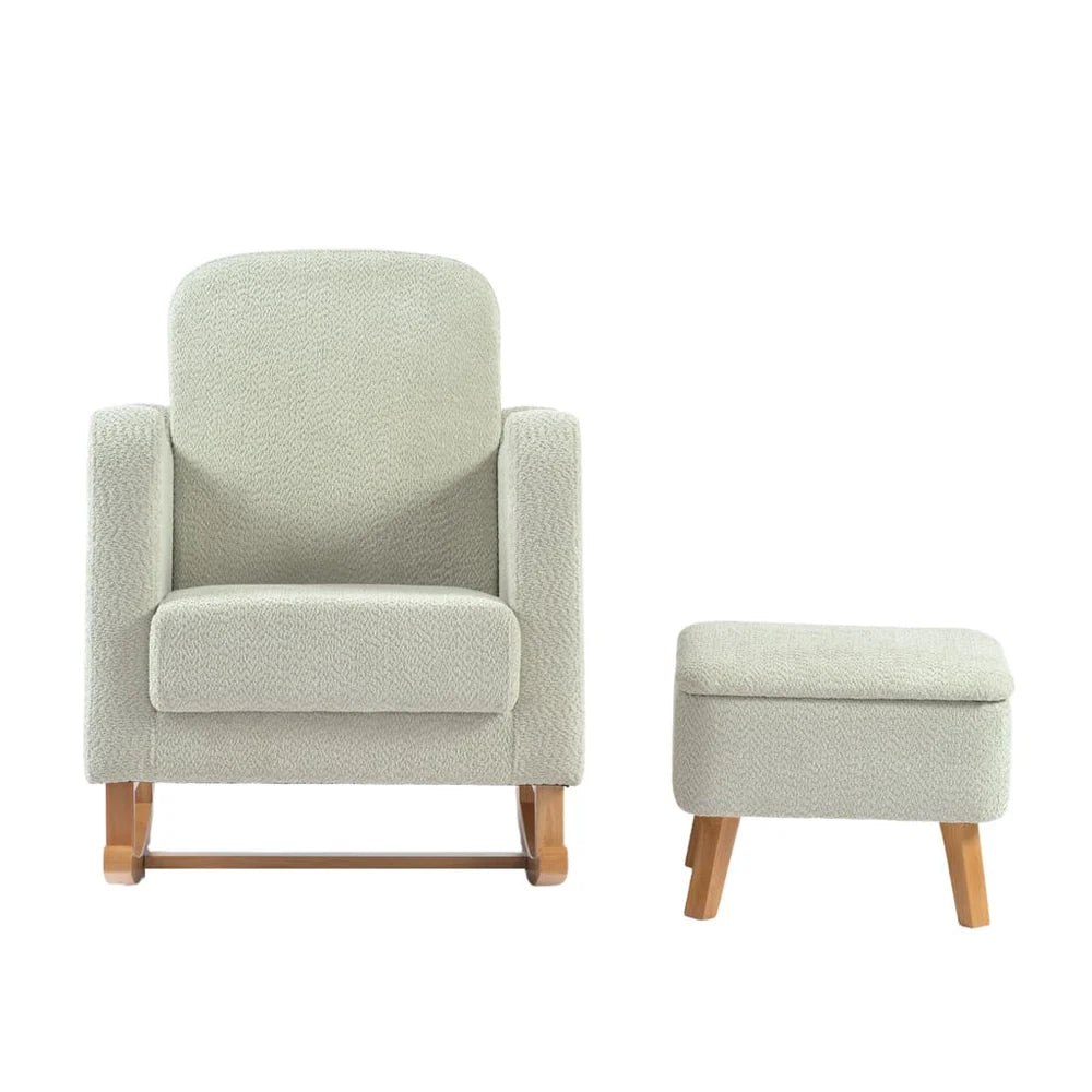 Bebe & Beyond Soother Nursing Chair + Stool – Boucle Collection Sage