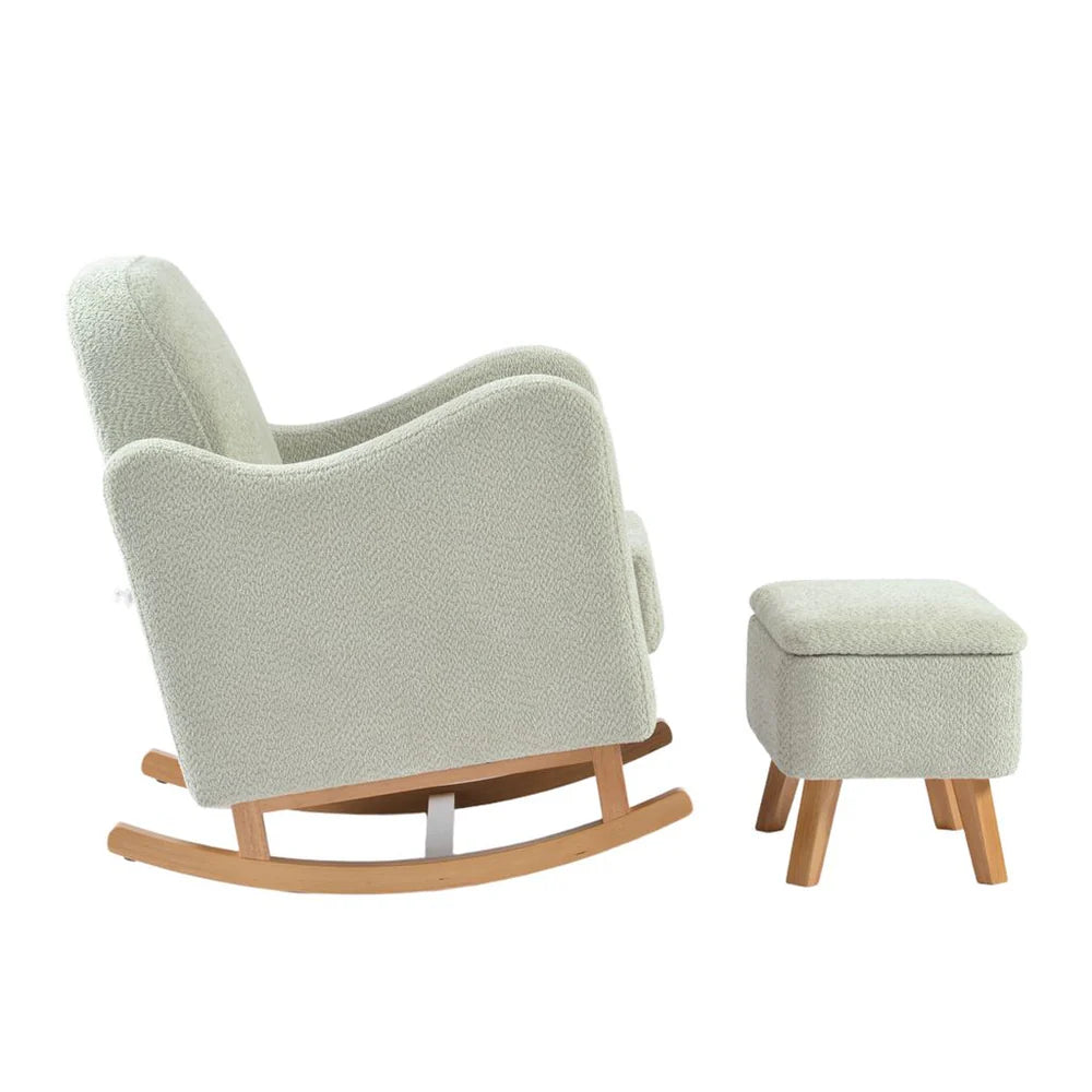 Bebe & Beyond Soother Nursing Chair + Stool – Boucle Collection Sage